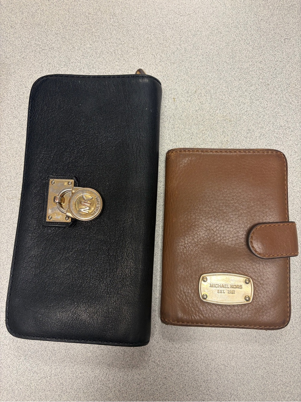 Set of 2 Michael Kors Brown Leather Wallet & Black Leather Zip Clutch